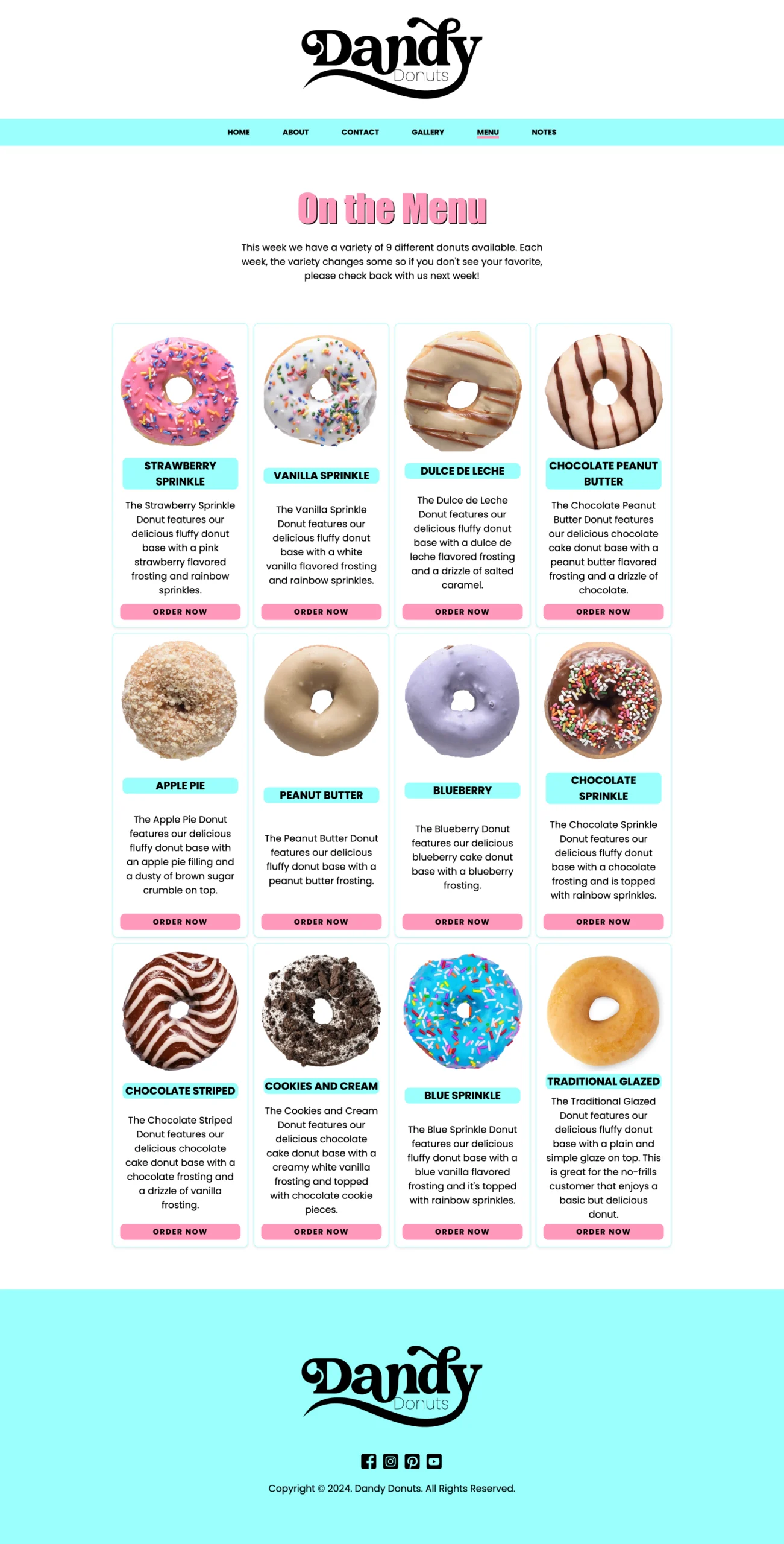 Portfolio Pages Dandydonuts Menu